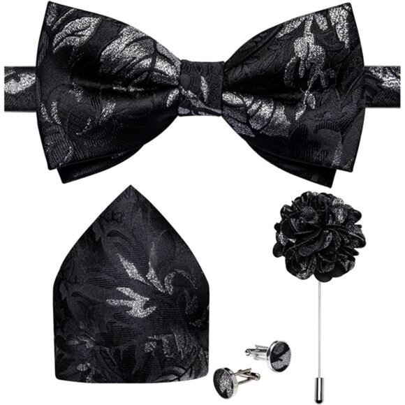 Pre-Tied Bow Ties for Men Silk Adjustable Tuxedo Bowties Pocket Square Cufflinks - Picture 1 of 8